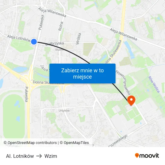 Al. Lotników to Wzim map