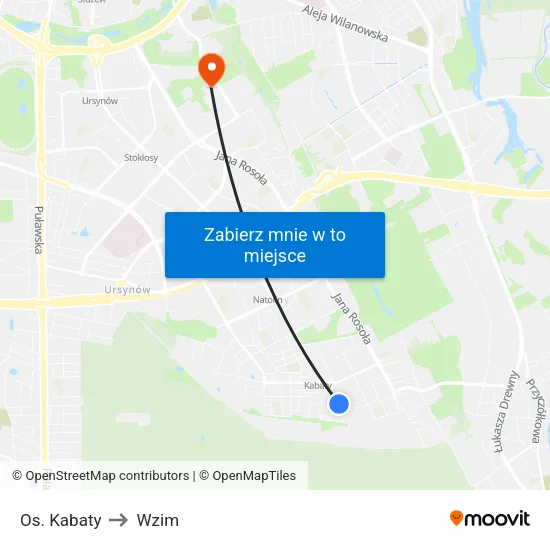 Os. Kabaty to Wzim map