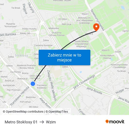 Metro Stokłosy to Wzim map