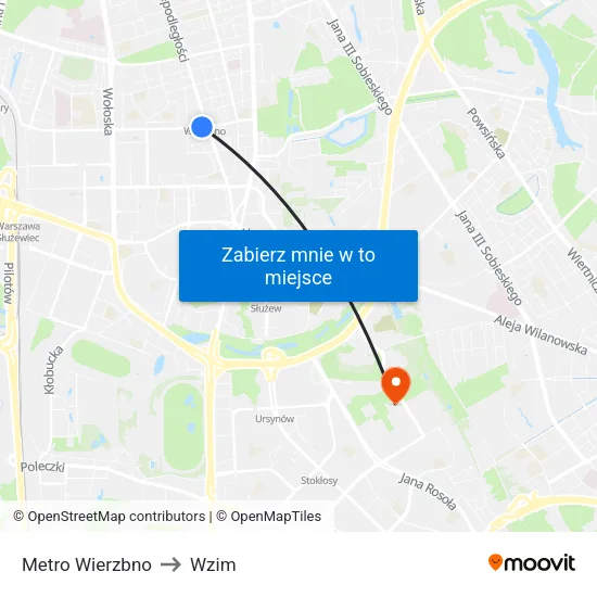 Metro Wierzbno to Wzim map