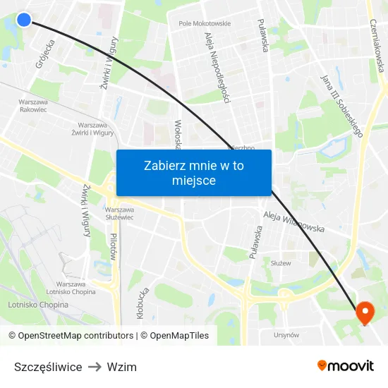 Szczęśliwice to Wzim map
