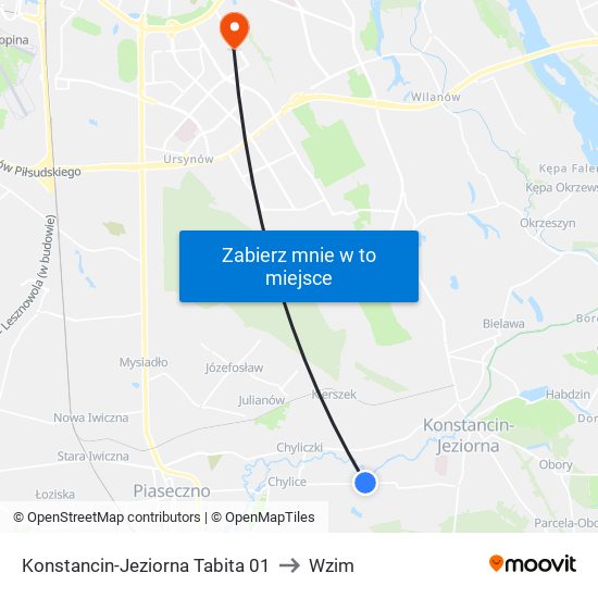 Konstancin-Jeziorna Tabita 01 to Wzim map