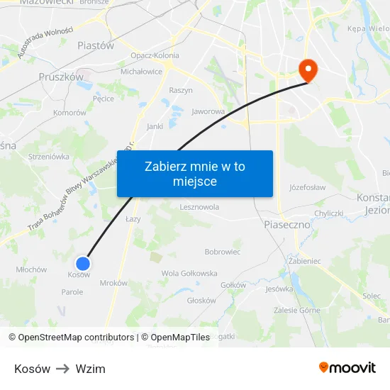 Kosów to Wzim map