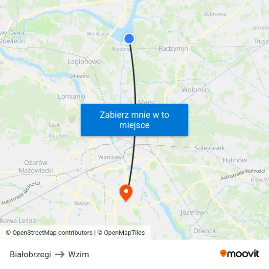 Białobrzegi to Wzim map