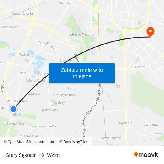 Stary Sękocin to Wzim map