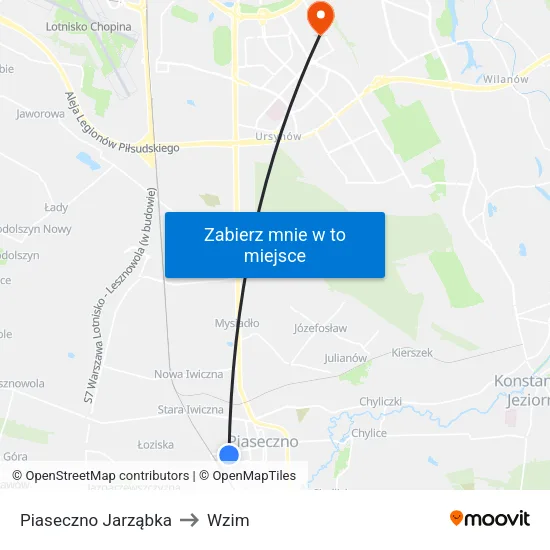 Piaseczno Jarząbka to Wzim map