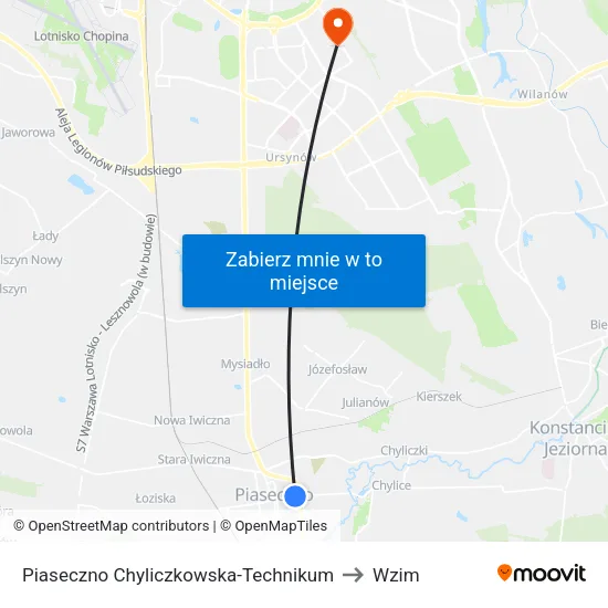Piaseczno Chyliczkowska - Technikum to Wzim map