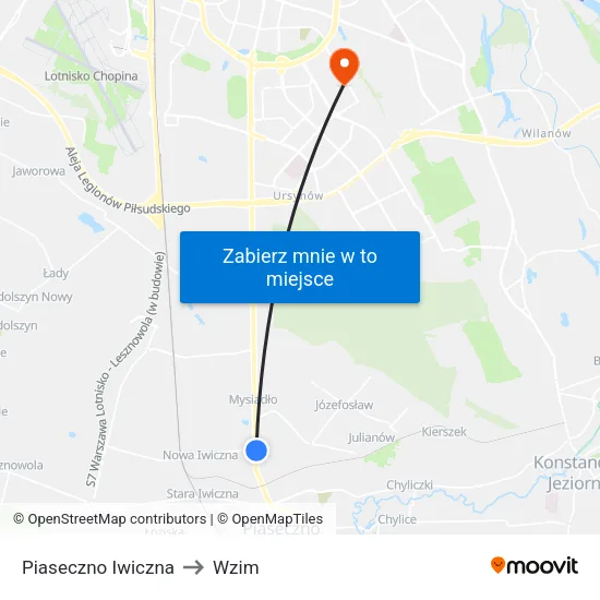 Piaseczno Iwiczna to Wzim map