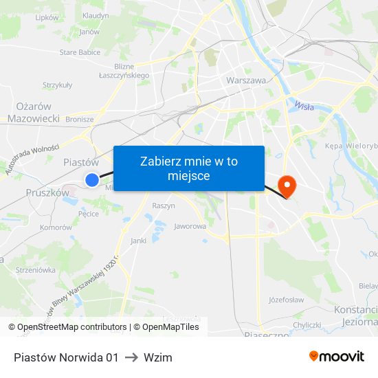 Piastów Norwida 01 to Wzim map