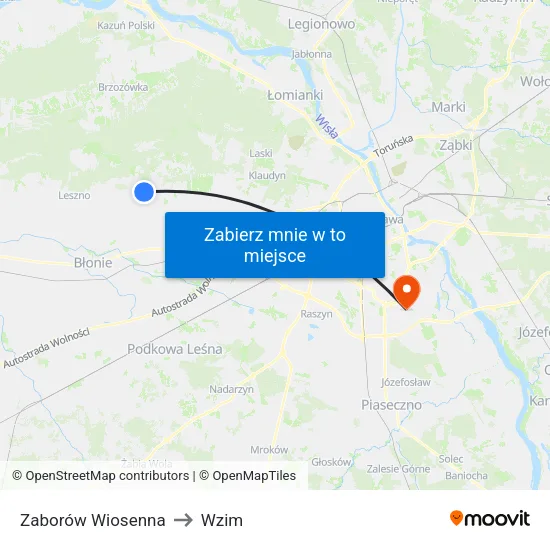 Zaborów Wiosenna to Wzim map