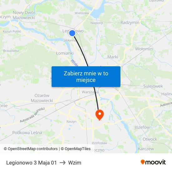 Legionowo 3 Maja to Wzim map