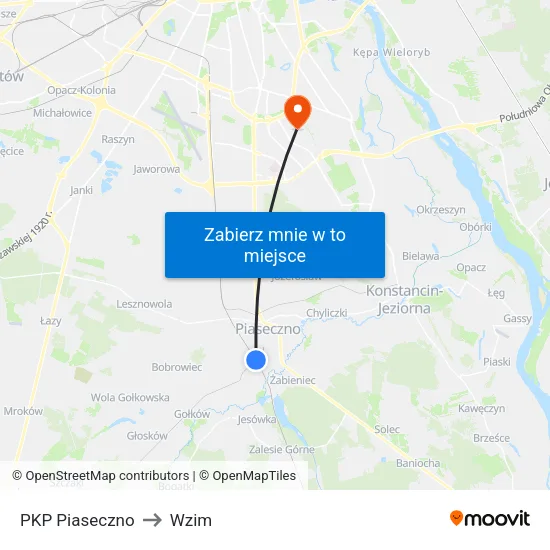 PKP Piaseczno to Wzim map