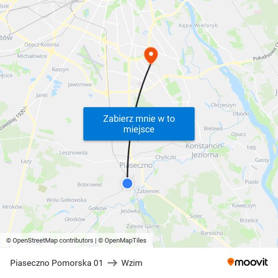 Piaseczno Pomorska 01 to Wzim map