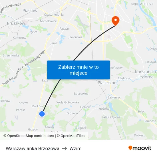 Warszawianka Brzozowa to Wzim map