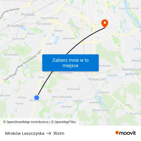 Mroków Leszczynka to Wzim map