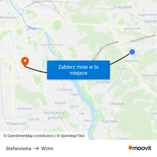 Stefanówka to Wzim map