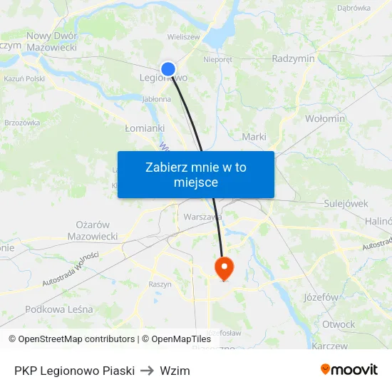 PKP Legionowo Piaski to Wzim map