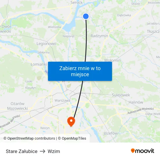 Stare Załubice to Wzim map