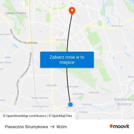 Piaseczno Strumykowa to Wzim map