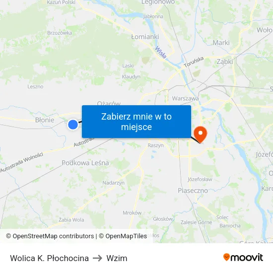 Wolica K. Płochocina to Wzim map