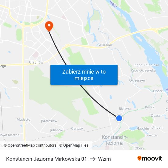 Konstancin-Jeziorna Mirkowska 01 to Wzim map