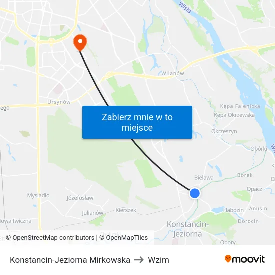 Konstancin-Jeziorna Mirkowska to Wzim map