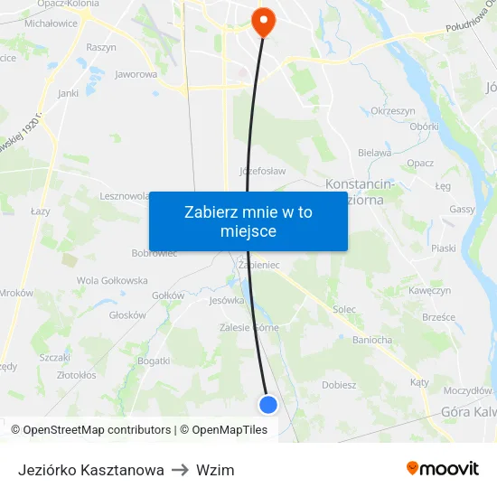 Jeziórko Kasztanowa to Wzim map