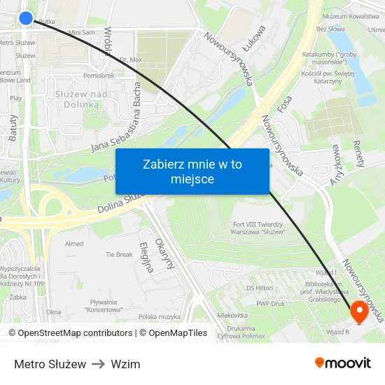 Metro Służew to Wzim map