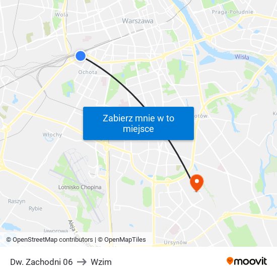 Dw. Zachodni 06 to Wzim map