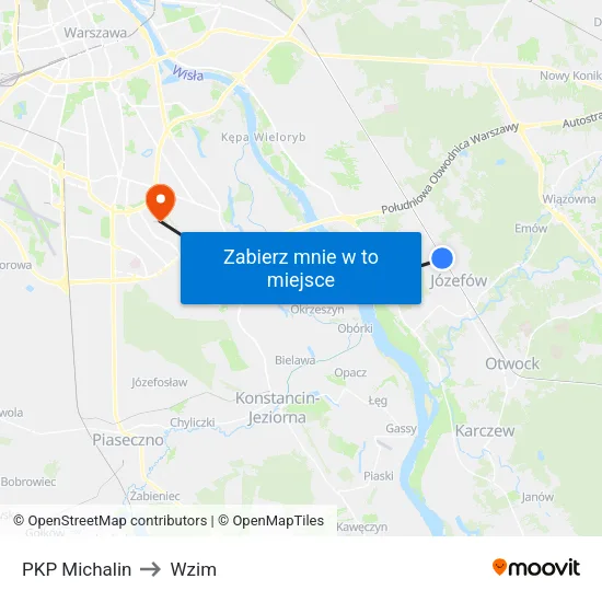 PKP Michalin to Wzim map