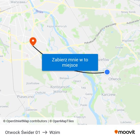 Otwock Świder 01 to Wzim map