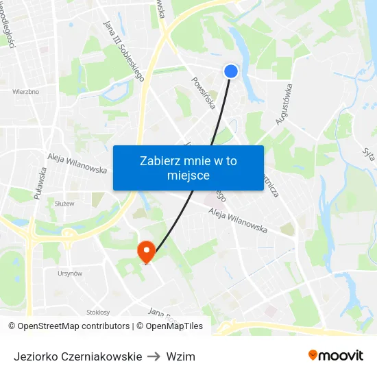 Jeziorko Czerniakowskie to Wzim map
