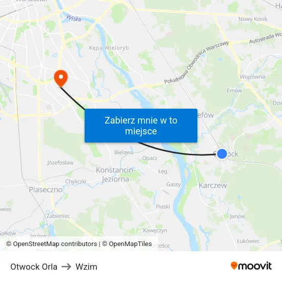 Otwock Orla to Wzim map