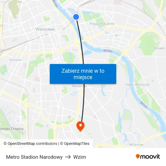 Metro Stadion Narodowy to Wzim map
