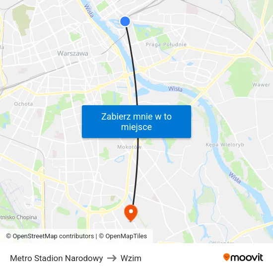 Metro Stadion Narodowy to Wzim map