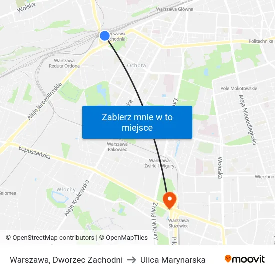 Warszawa, Dworzec Zachodni to Ulica Marynarska map