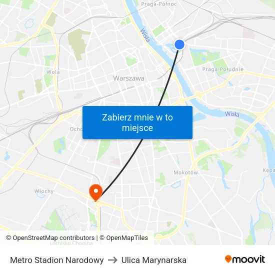 Metro Stadion Narodowy to Ulica Marynarska map