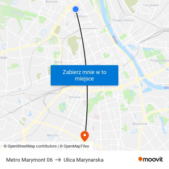 Metro Marymont to Ulica Marynarska map