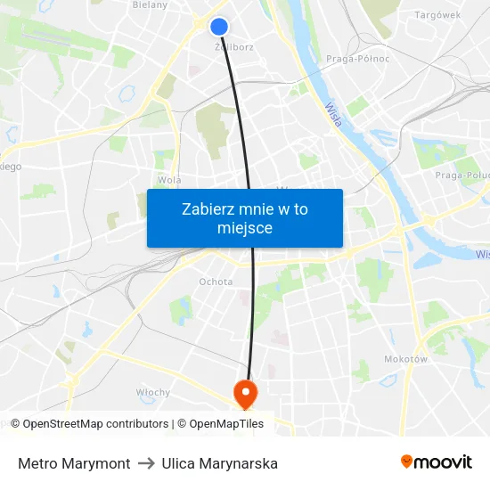 Metro Marymont to Ulica Marynarska map