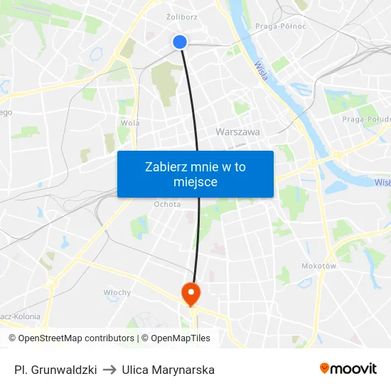Pl. Grunwaldzki to Ulica Marynarska map