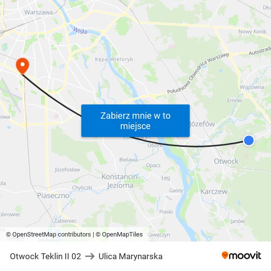 Otwock Teklin II to Ulica Marynarska map