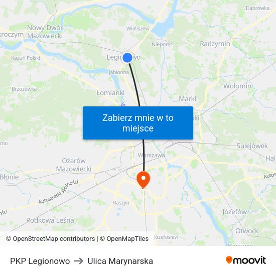 PKP Legionowo to Ulica Marynarska map