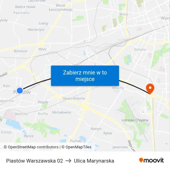Piastów Warszawska 02 to Ulica Marynarska map