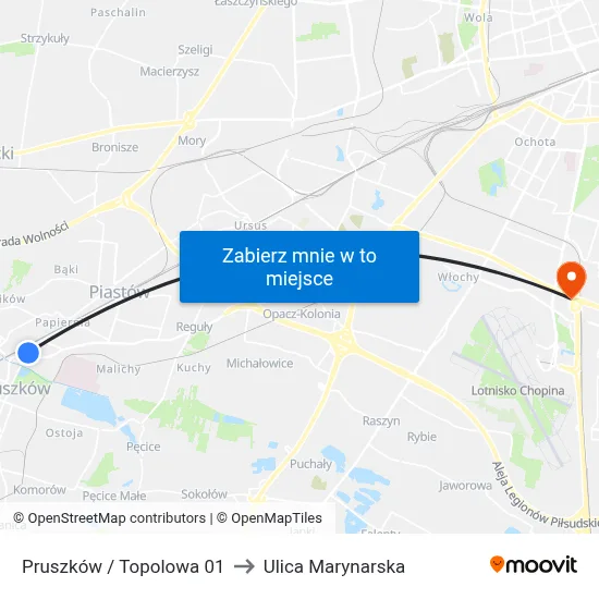 Pruszków / Topolowa 01 to Ulica Marynarska map
