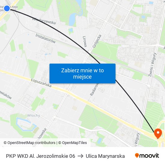 PKP WKD Al. Jerozolimskie 06 to Ulica Marynarska map
