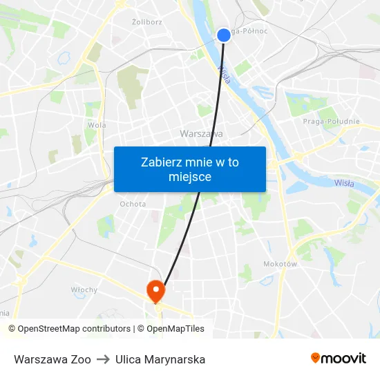 Warszawa Zoo to Ulica Marynarska map