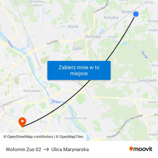 Wołomin Zus 02 to Ulica Marynarska map