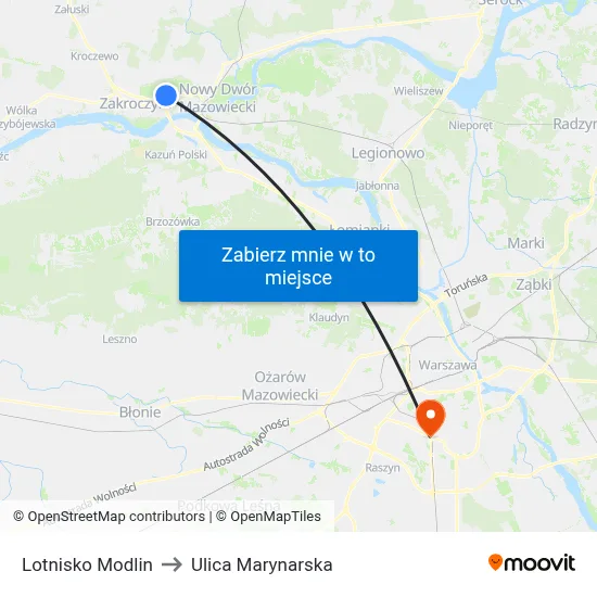 Lotnisko Modlin to Ulica Marynarska map