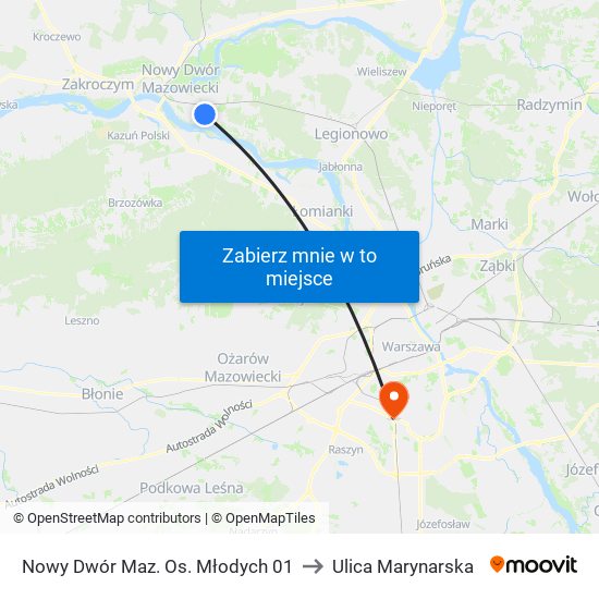 Nowy Dwór Maz. Os. Młodych 01 to Ulica Marynarska map