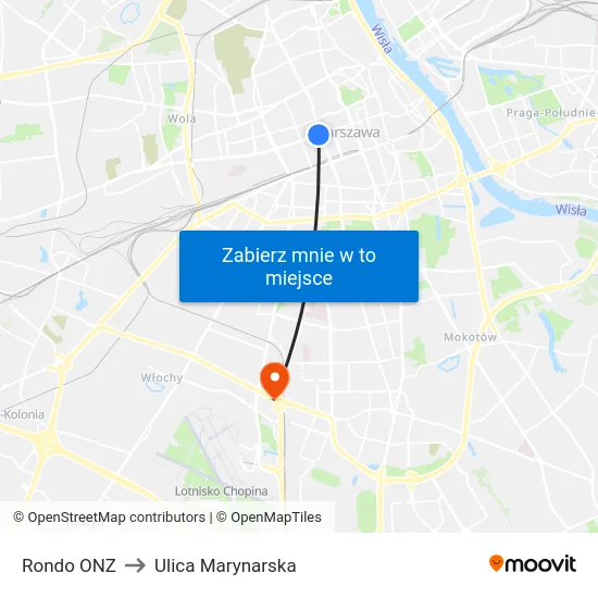 Rondo ONZ to Ulica Marynarska map